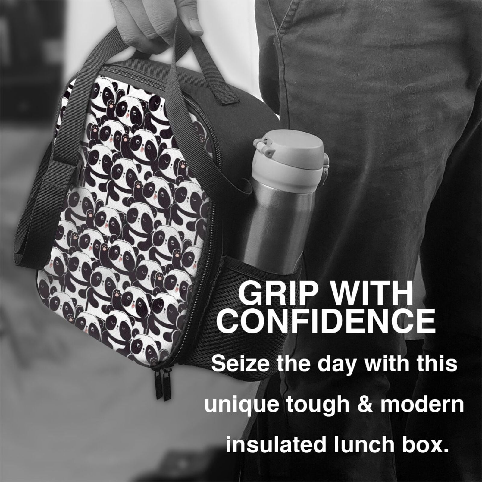 Defioc Panda Print Lunch Box for Men & Women, Insulated Lunch Bag Thickened Thermal Leakproof Lunch Tote Bag for Adult Office Travel Picnic