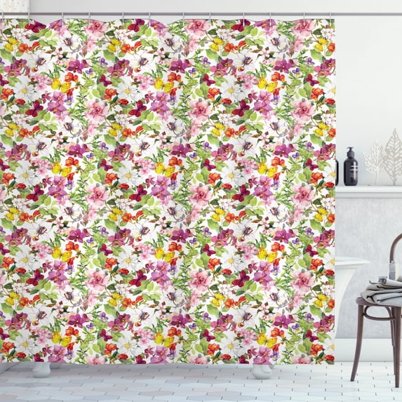 Ambesonne Retro Shower Curtain, French Vintage Flowers, 69"Wx75"L, Reseda Green Pale Coffee