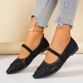 thumbnail image 4 of Mesh Mary Jane Shoes Women Floral Embroidery Pointed Toe Ballet Flat Shoes Elastic Band Slip on Casual Summer Dress Shoes Black Size 7.5, 4 of 7