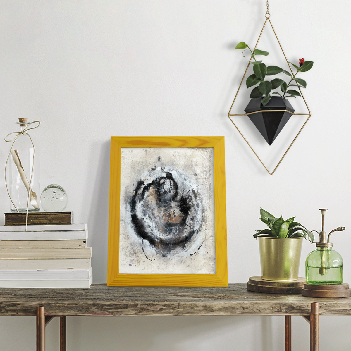 Circular Energy III -Framed Print w/glass-Sunflower Yellow