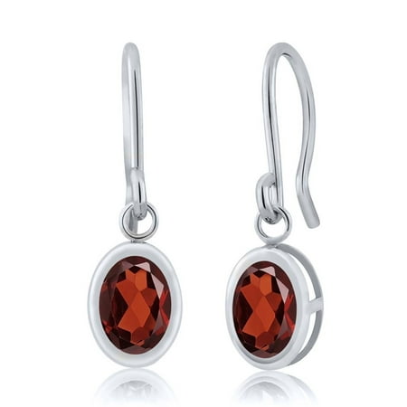 - 1.80 Ct Oval Red Garnet 925 Sterling Silver French Wire Dangling Earrings