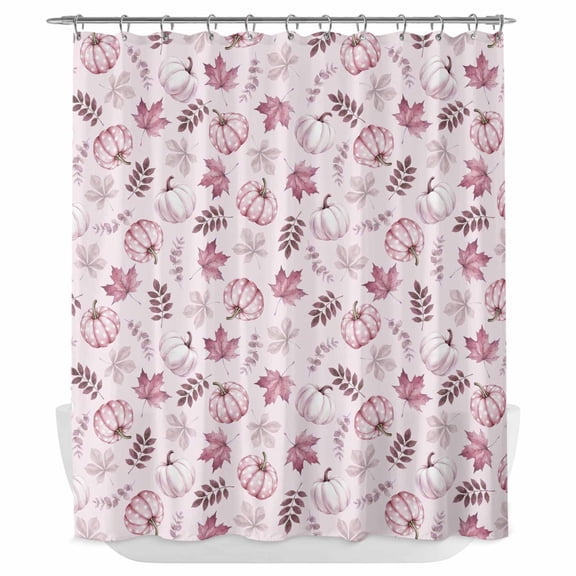 Pink Pumpkins Fall Shower Curtain - Water Repellent Fabric Shower Curtains Washable, Autumn Thanksgiving Botanical Pink Decorative Polyester Cloth Bathroom Curtains Modern Bath Decor 72"x72"
