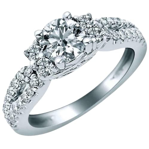 HeartsAndYou 1.6ct Round Cut Moissanite Engagement Ring for Women Split Shank Petite 18k White Gold Over Silver