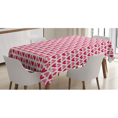 Valentine Tablecloth Pink and White Tablecloth, Valentine's Day Concept an Array of Upside Down Pinky Plumpy Hearts, Rectangular Table Cover for Dining Room Kitchen, 60 X 84 Inches, Pink Cream Magenta, by Ambesonne ()
