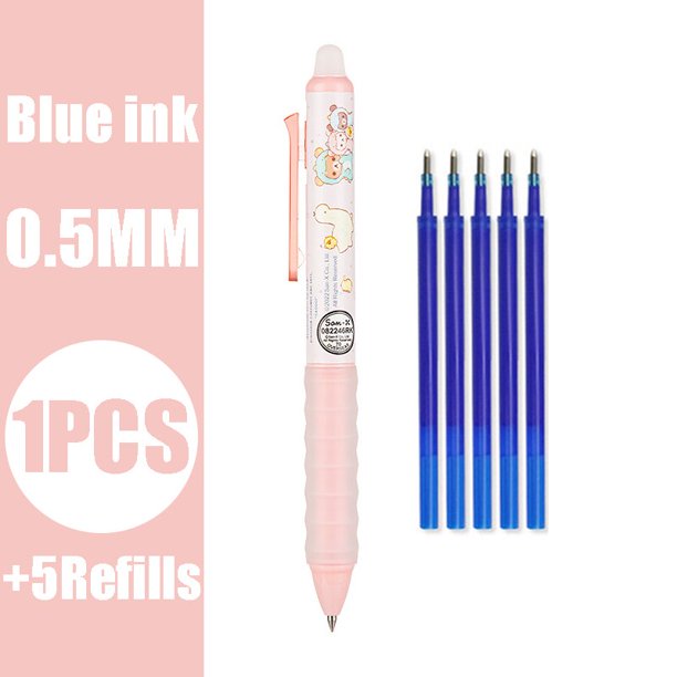 Bolígrafos mágicos borrables de 0,5mm, juego de bolígrafos de Gel Kawaii Bear Press, recambios borrables azules y negros, tinta de Gel, suministro escolar de escritura