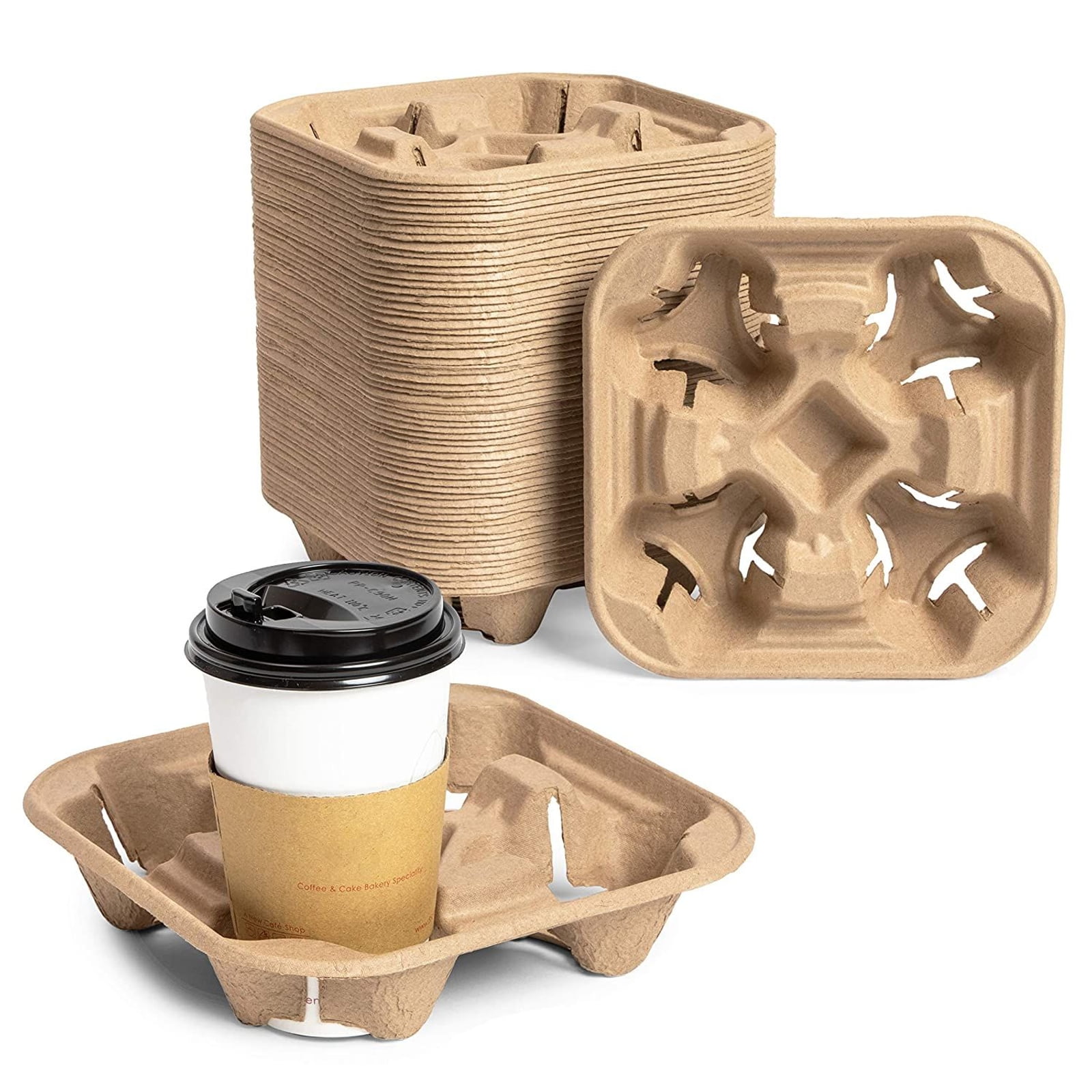 60 Pack Disposable Paperboard Coffee Drink Caddy Carriers, 4 Cups Holders for Delivery, 8.5'