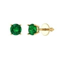 thumbnail image 2 of 0.2 Ct Round Cut Studs Green Emerald 14K Yellow Solid Solid Gold Everyday Dainty Earrings Screw Back, 2 of 7
