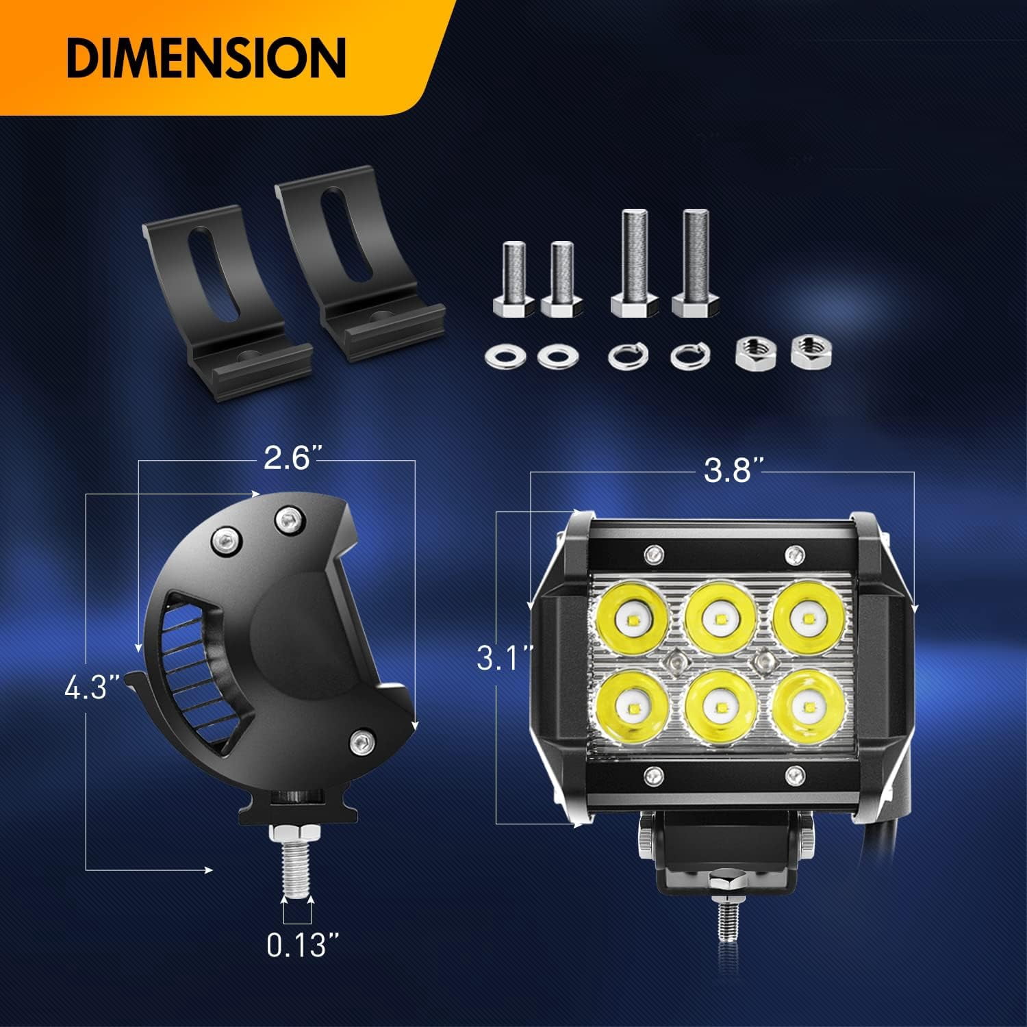 Waywe 2PCS 18W LED Pods Spot Light Bar Fog Light Universal Adjustable Pillar Hood Led Work Light with 16AWG Off Road Wiring Harness-2 Leads for Truck Golf Cart SUV ATV UTV Boat, White (Auto-611)
