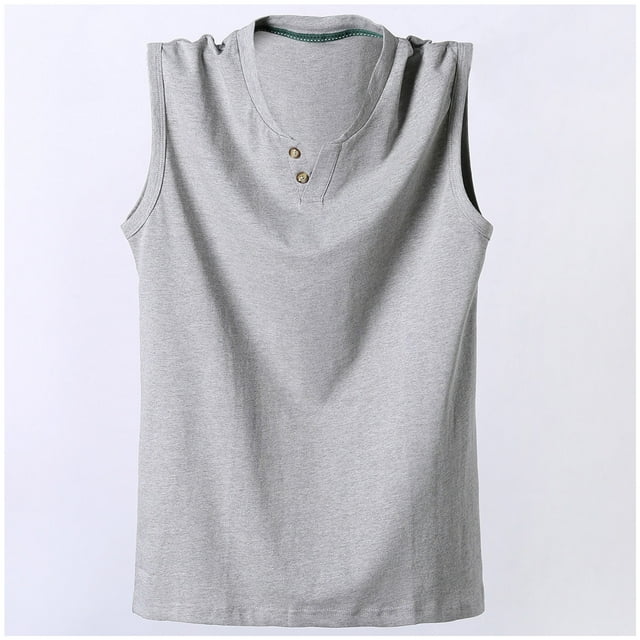 Timegard Tank Tops Men Plus Size V Neck Button Sleeveless Solid Color Comfy Casual Loose Workout Tee