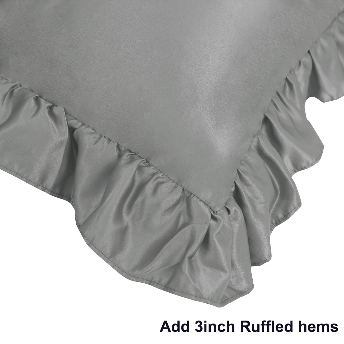 Unique Bargains 4-Piece Satin Ruffled Edge Pillow Shams, King, Deep Grey