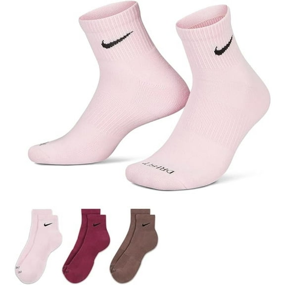 Nike Everyday Plus Cushioned Ankle Training Socks - 3 Pack, Pink/Rosewood/Plum, XL