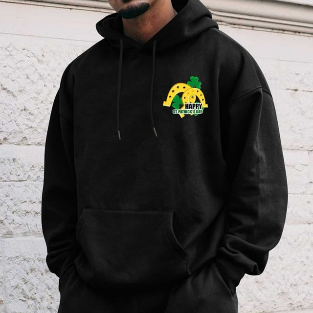WILLBEST Sudadera con Capucha para Hombre Del Día De San Patricio, Sudadera con Capucha De Manga Larga con Estampado Parcial En La Parte Delantera y Trasera XGrande