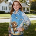 thumbnail image 4 of COEQINE Girls Quarter Zip Sweatshirt Pullover, Loose Fit Long Sleeve Fall Tops with Collar, Soft Polyester Fashion Top for Ages 5-6 Machine Washable, Cute Highland Cow, 4 of 7