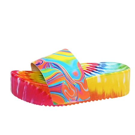 

House Slippers for Women Women S Fashion Casual Multicolor Outdoor High Heels Slippers Wedges Shoes