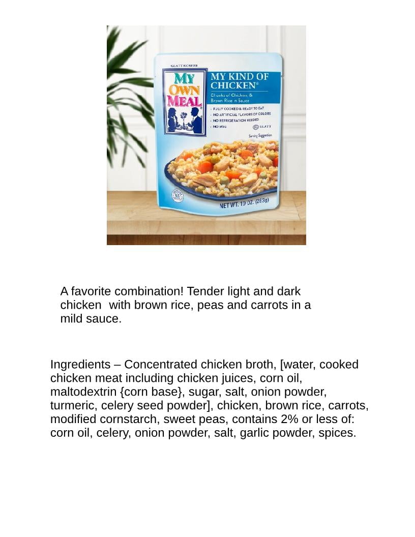 My Own Meals, My Kind of Chicken, Kosher, Shelf Stable, 10 OZ, Pack of 6