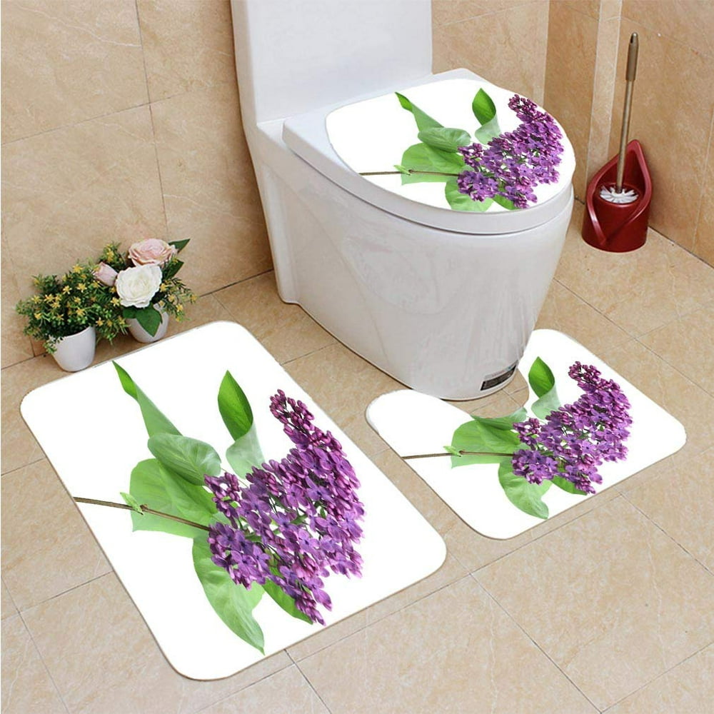 PUDMAD Lilac 3 Piece Bathroom Rugs Set Bath Rug Contour Mat and Toilet