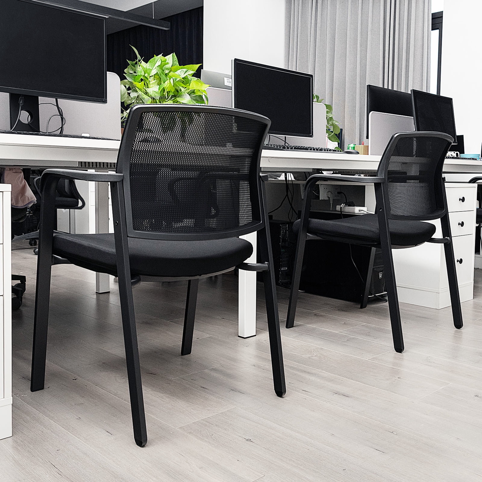 Gymax 10-Pack Office Conference Chair Set Mesh Guest Reception Stack Chairs w/ Caster Wheels
