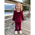 thumbnail image 6 of RUINIXCW 2Pcs Toddler Girl Velvet Outfit Puff Long Sleeve Doll Collar Solid Color Button Front Tops and Bell Bottom Pants Set, 6 of 9