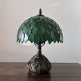 thumbnail image 4 of Tiffany Table Lamp Green Stained Glass Leaves LED Bulb Included Dragonfly Base for Living Room Bedroom Bedside Office Hotel 10'W*14"H, 4 of 7