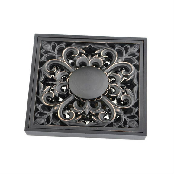 Black Shower Floor Drain Antique Brass Square Bathroom European Style Flower Carved Floor Drain