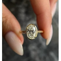 Jewelerix Oval Cut Bezel Set Engagement Ring 14K Yellow Gold Plated Solitaire Moissanite Ring Modern Minimalist Diamond Ring Sleek Bridal Ring