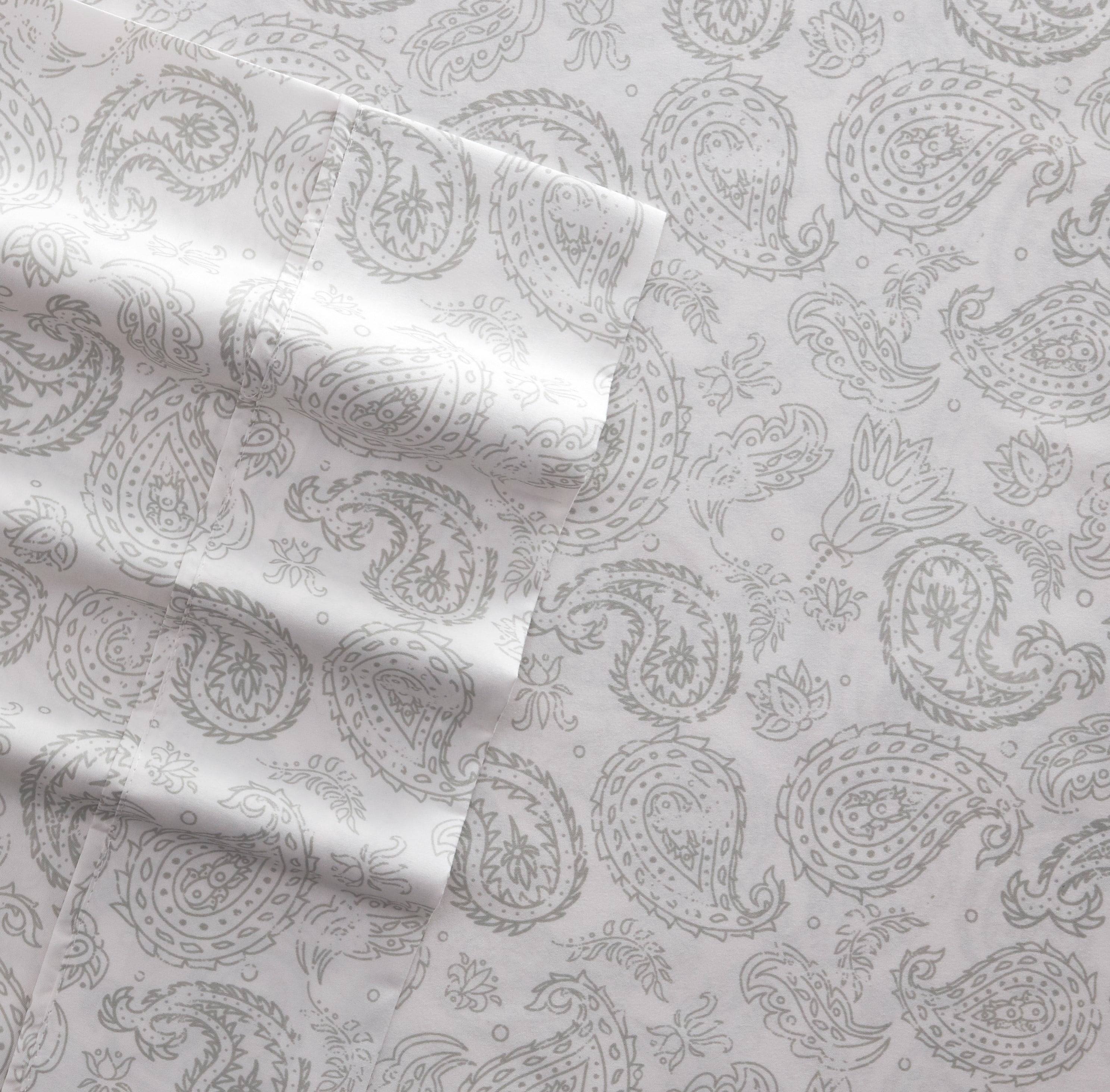 Noble Linens 4 Piece Pattern Microfiber Bed Sheets Set, Gray Coarse Paisley, Twin