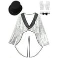 thumbnail image 5 of TiaoBug Women Magician Outfit Sparkly Sequin Tailcoat Showman One-Button Tuxedo Jacket with Hat Silver S, 5 of 7