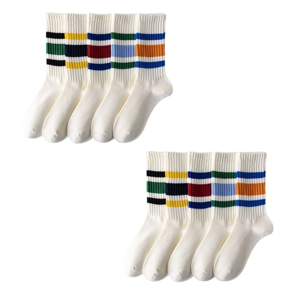 Retro Stripe Casual Slouch Crew Socks 5 Pair Soft Cotton Multiple Color Choices