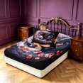 thumbnail image 4 of Manfei Fantasy Dragon Animals Fitted Sheet Queen,Gothic Flower Bedding,Blue Red,3 Pieces,1 Fitted Sheet and 2 Pillowcases, 4 of 6