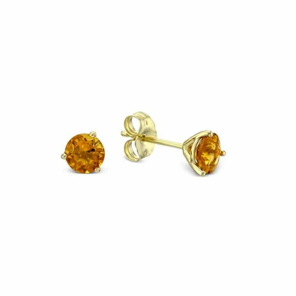 14k Yellow Solid Gold Created Citrine Round Stud Earrings 3mm Plated by Paris Jewelry