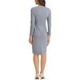 thumbnail image 3 of Vestido de trabajo midi ajustado de peplum para mujer, cuello redondo, de manga larga, cintura alta, color azul grisáceo, 3 of 6