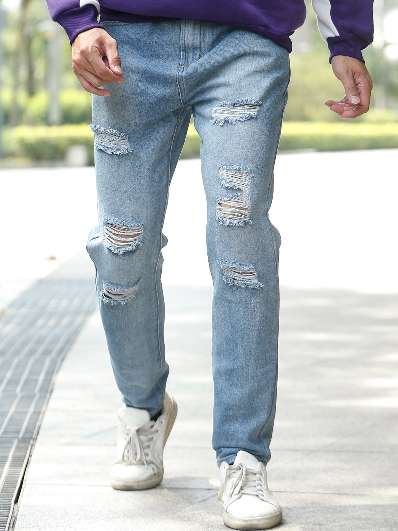 Men Ripped Straight Leg Jeans 36 