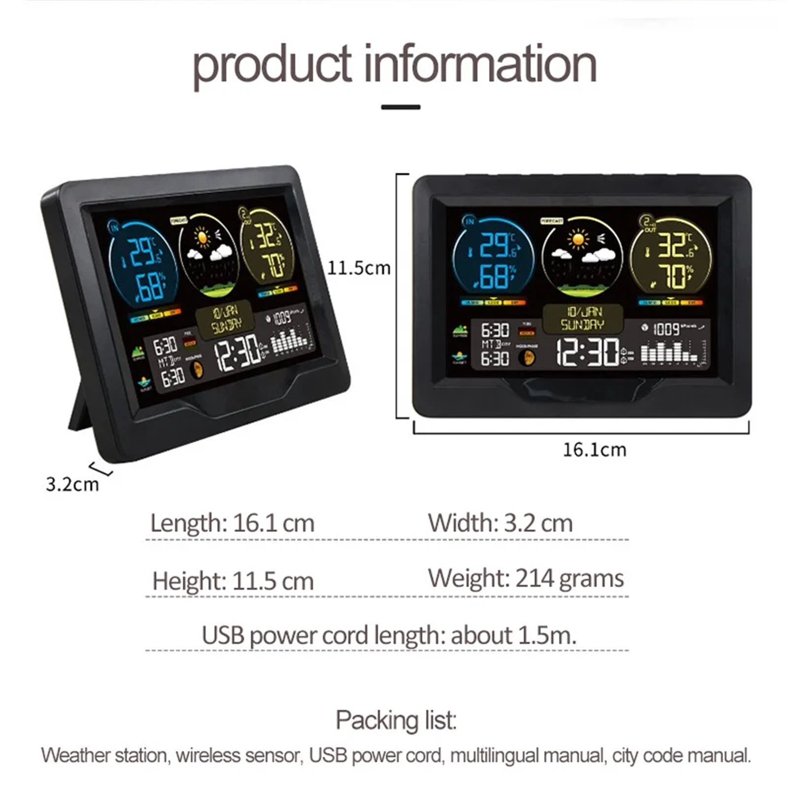 Digital Weather Station Clock Indoor Outdoor Temperature and Humidity Meter Weather Forecast Wireless Electronic Table Clock ,High Precision