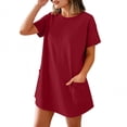 thumbnail image 4 of Lovzfmll Combinaison pour Femmes, Col Rond à Manches Courtes avec Poche, Jambe Grand, Barboteuse d'Été Décontractée Rouge, P, 4 of 9