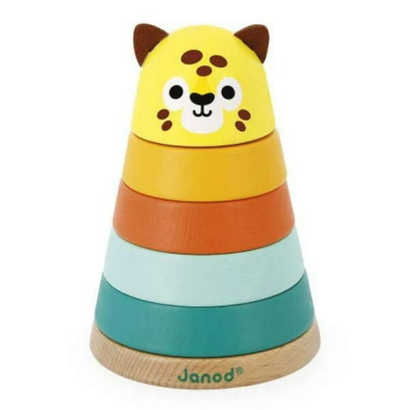 Janod Tropik Empilez Votre Propre Jaguar - Jouet en Bois à Empiler pour Tout-Petits - 12 mois et +