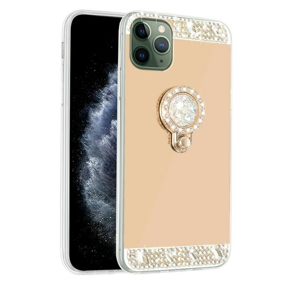 Mignova iPhone 11 Pro Max 6.5 inch Case, Luxury Glitter Shiny Diamond Mirror Makeup Girls Protective Case with Bling Rhinestone 360 Degree Rotation Ring Kickstand（Gold）