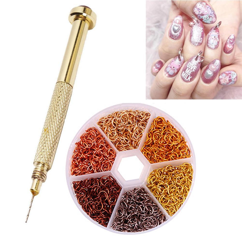 Professional Nail Art Piercing Tip Hand Drill Hole Pierce Tool + 24 Pendant Dangle Decoration Nail Art Beauty Rhinestone Decoration Tools