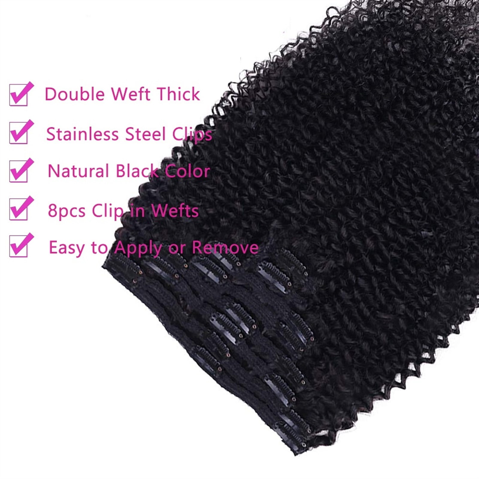 Curly Clip in Hair Extensions Human Hair for Black Women - 8 Pieces/Set #1B Double Weft Brazilian Remy Human Hair Clip in Extensions Thick to Ends