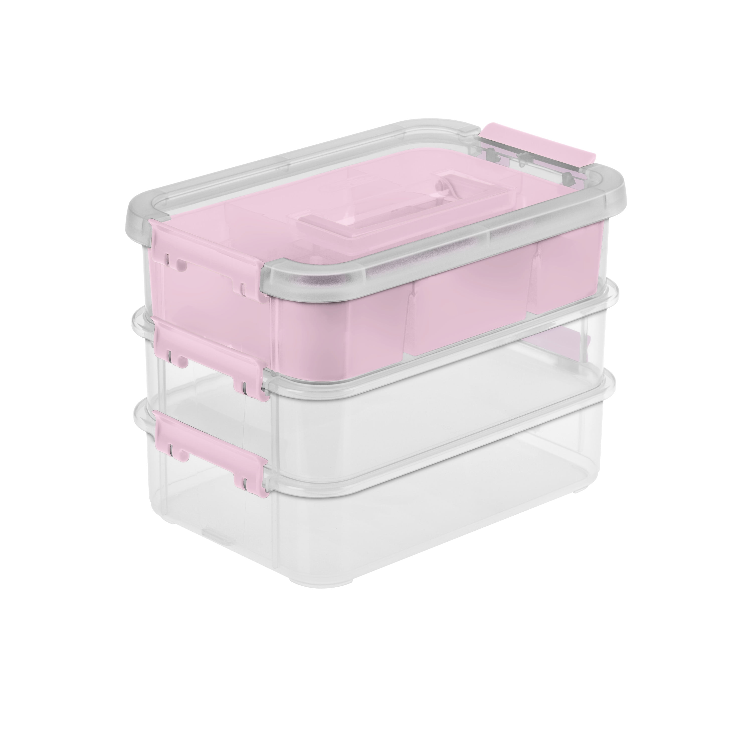 Sterilite Stack & Carry 3 Layer Handle Box & Tray Mauve Splash
