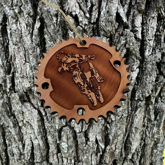 Dirtbike and Chainring - Cedar Ornament