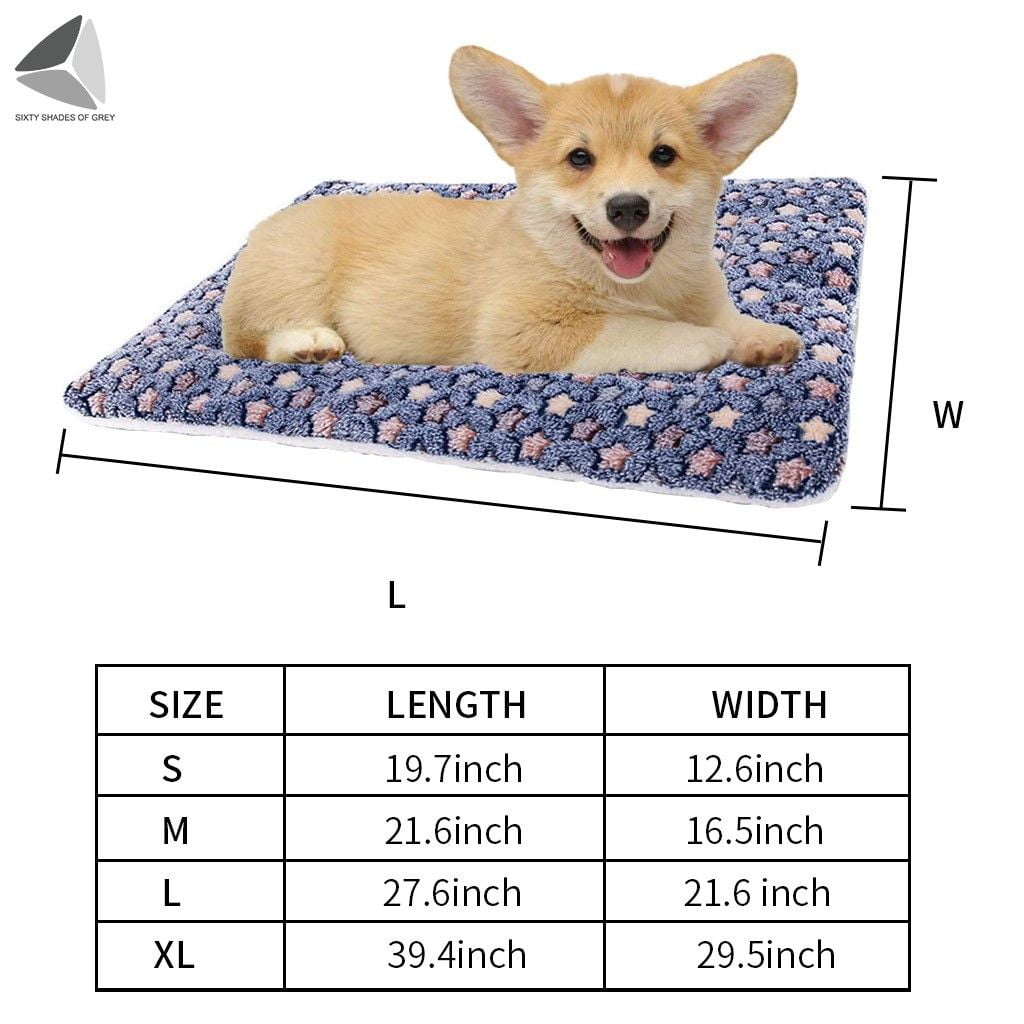 PULLIMORE Warm Soft Pet Dog Bed with Cute Prints, Reversible Fleece Crate Bed Mat Machine Washable For Small Medium Large Dog Cat (M, Blue)