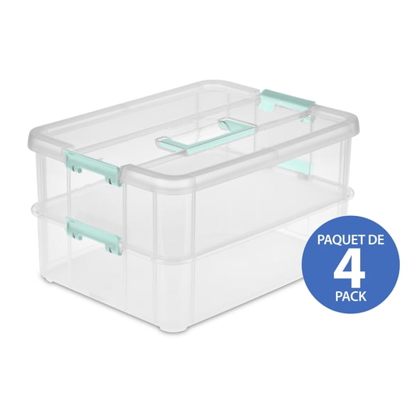 Sterilite Stack & Carry 2 Layer Handle Box & Tray, 4 Pk