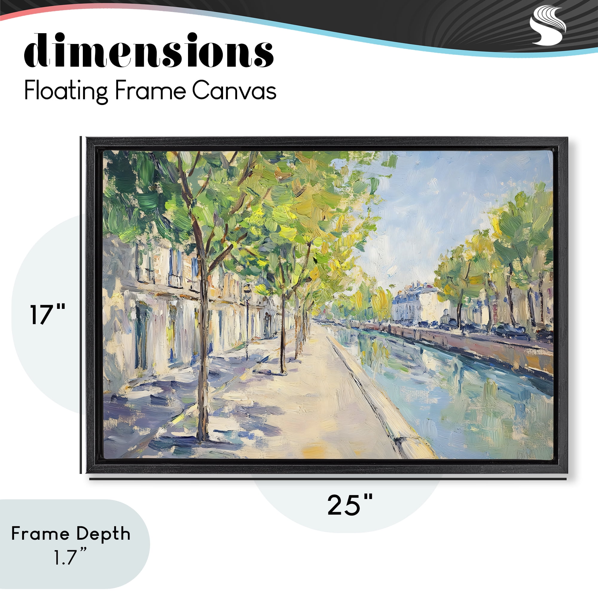 Stupell Industries Montrouge Canal Promenade Black Framed Floater Canvas Wall Art, design by Creative Studio