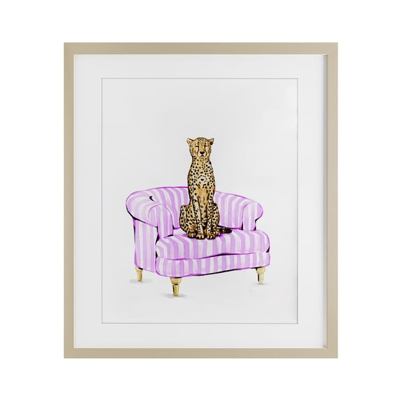 Stupell Industries Glam Cheetah on Pink Stripe Chair Birch Framed Print Under Glass, 17 x 21, by Ziwei Li