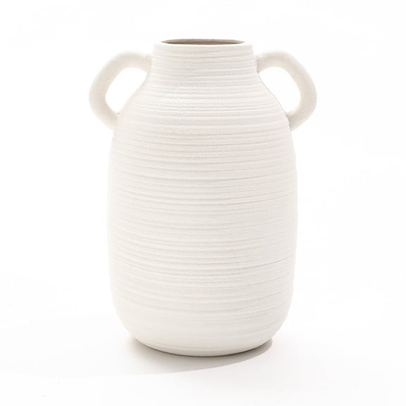 LuxenHome White Ceramic Jug 10.2-Inch Tall Round Vase