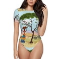 thumbnail image 2 of Uemuo African Women Pattern Women's One Piece Short Sleeve Swimsuit Rash Guard Surfing Modest Quick-drying Swimsuit Beach Essentials-X-Large, 2 of 9