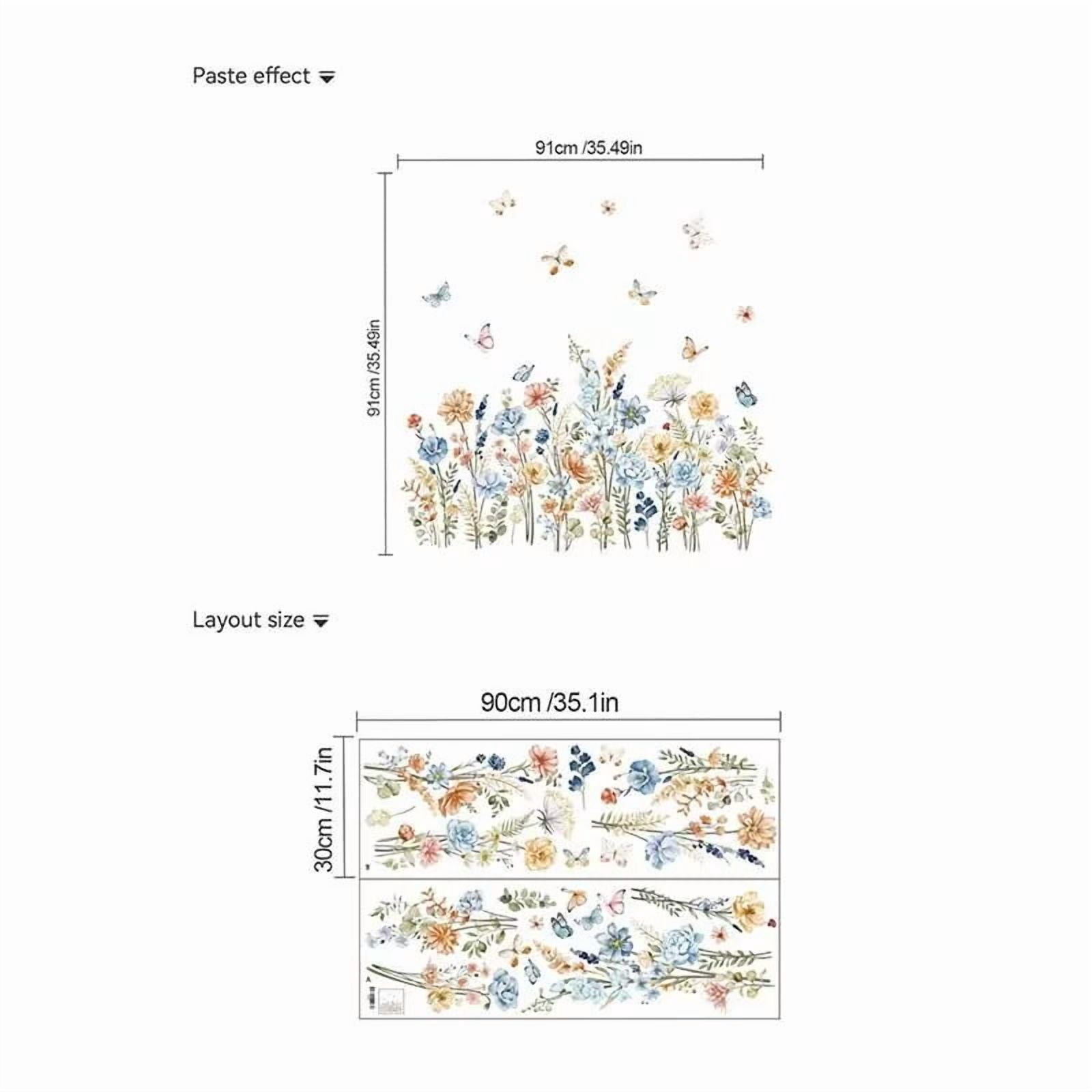 Watercolor plant stickers, flower wall stickers, butterfly wall stickers，Living Room DIY transparent stickers Peel and Stick Removable Home Decor Bedroom Sofa TV Wall Art Decoration