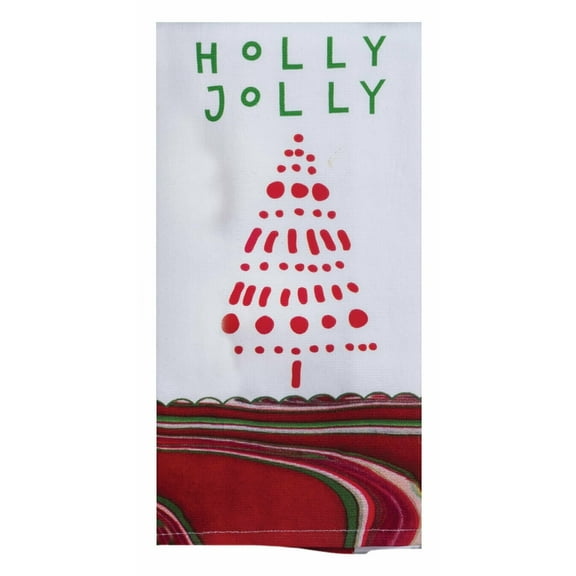 Set of 2 Christmas Tranquility HOLLY JOLLY Christmas Tree Terry Kitchen Towels, Kay Dee Designs
