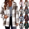 thumbnail image 2 of ZQGJB Women's Flannel Plaid Jackets Full Zip up Long Sleeve Open Front Cardigan Outwear Coat Loose Fit Casual Collaed Shacket Jacket Tops Army Green L, 2 of 5