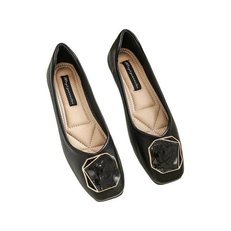 

Welliumy Women s Flat Shoes Comfort Flats Square Toe Loafers Wedding Dress Shoe Walking Lightweight Slip On Black 6